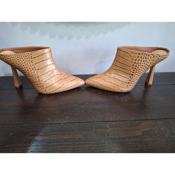 EUC Gibson Latimer Brown Leather and Suede Croc-Embossed Heeled Mule/Sz. 7M - Picture 4 of 9